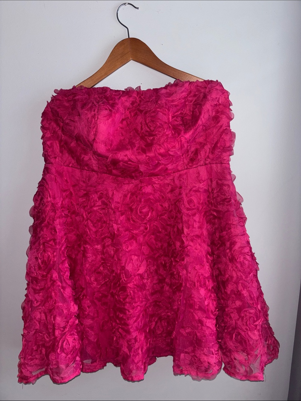 Fashion Nova Hot Pink Rosette Strapless Skater dress